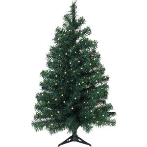 3ft Artificial Pre-lit Christmas Pine Tree with LED Warm Lights,Metal Hinges & Foldable Base,Easy Assembly for Home,Office,Green