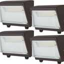 120W LED Wall Pack Light, 120W/100W/80W Switchable, 3000K/4000K/5000K Selectable, 15600lm 120-277V IP65 0-10V Dimmable, Dusk-to-Dawn Outdoor Lighting Fixture, Exterior Wall Lights, ETL 4-Pack
