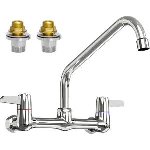 Wall Mount Faucet for Kitchen Sink: BESTJEEF 8 inch Center Commercial Faucet with 10" Swivel Spout  Ideal for Industrial Restaurant 3 Compartment Sinks