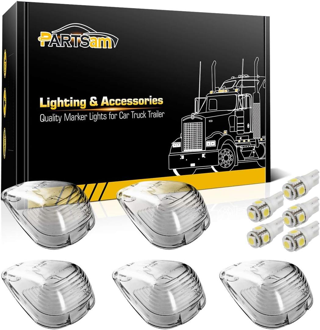 Partsam 5X Clear Cab Marker Light + 5X White 5050-SMD 194 168 T10 LED Bulb Compatible with Ford E150 E250 E350 E450 F150 F250 F350 F450 F550 Super Duty Pickup Trucks 1999-2016