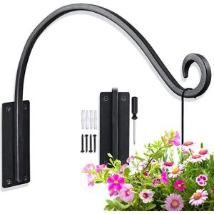 Qiang Ni Heavy-Duty Plant Hanger Outdoor: Hanging Plant Hook for Outside Basket - 16-Inch Wall Mount Plant Bracket for Bird Feeder (16-Black-1Pcs)