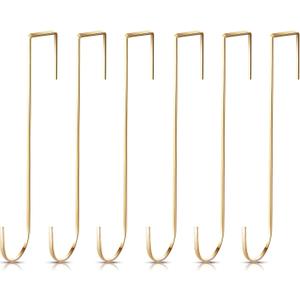 Hotop 15 Inch 6 Pcs Wreath Hangers for Front Door Over The Door Hanger Hooks Steel Wreath Doors Hangers Clothes Towel Hooks Holder for Christmas Halloween Front Decorations Welcome Sign(Champagne)