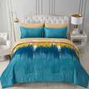 WONGS BEDDING Teal Comforter Set Queen,7 Pieces Bed in a Bag Colorful Abstract Art Gradient Comforter Soft Microfiber Bedding Set with Comforter, Flat Sheet, Fitted Sheet, Pillow Shams,Pillowcases