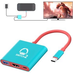 TNATRA Switch 2 Dock, Portable TV Dock Station for Switch/Switch 2/Steam Deck/ROG Ally/Legion GO, 3-in-1 Switch 2 Travel Dock with HDMI 8K@60Hz or 4K@60Hz, USB 3.0 and 100W Charge PD Port