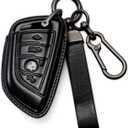 BMW Key Fob Cover Leather Case Lanyard Keychain Holder Key Fob Protector 230i 330i 430i 440i 530e 530i 540i 740i 745e 750i M2 M235i M240i M3 M340i M4 X1 X2 X3 X4 X5 X6 X7 accessories (Black)