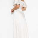 2025 Summer Women's Satin Off Shoulder Formal Dress Wedding Guest Elegant Butterfly Sleeve Split Cocktail Prom Midi Dresses (White, L)