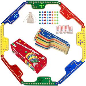 Colorful Jokers and Marbles Board Game Pegs and Jokers Card Game for 2-8 Players 8 Solid Wood Game Boards 4 Colors 40 Marbles 4 Decks of Cards Full Size Game Set