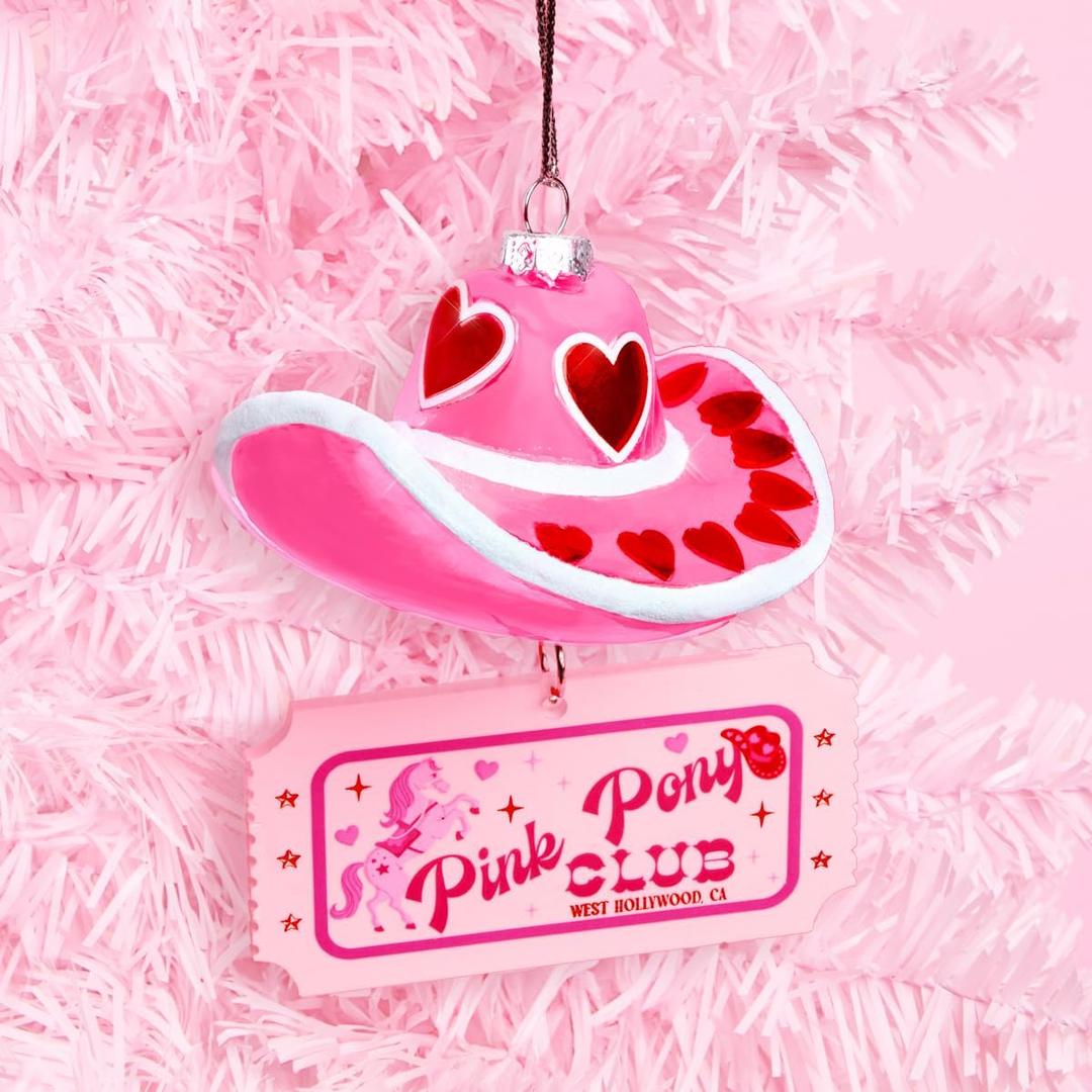 Xo, Fetti Cowgirl Hat Glass Ornament | Western Christmas Decor, Pink Pony, Rodeo Theme, Pinkmas Girly Holiday
