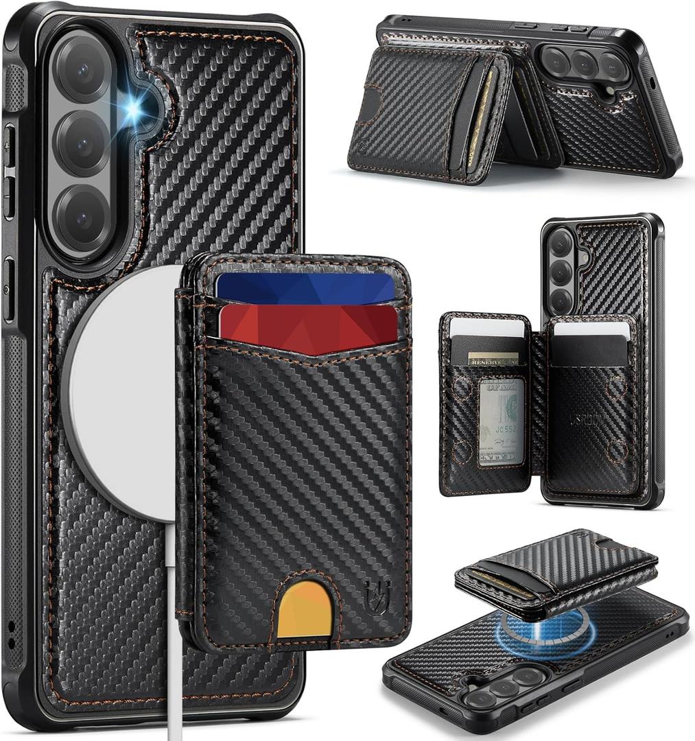 for Samsung Galaxy S26 Case Wallet Compatible with Magsafe, RFID Blocking Magnetic Card Holder 2 in 1 Detachable Kickstand Shockproof Phone Case for Galaxy S26 6.3" Carbon Black