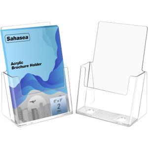 Acrylic Brochure Holder 6 x 9 inch, 2 Pack Flyer Holder Compatible with 4 x 6, 4 x 9, 6 x 8, 8.5 x 5.5 inch, Clear Sign Holder for Store, Office, Real Estate, Menu, Literature Displaying