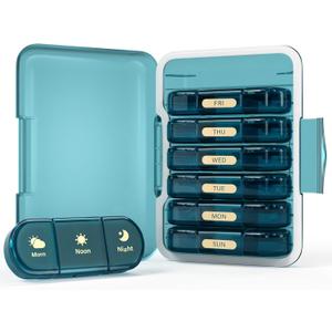 Weekly Pill Organizer 3X a Day, 7 Day Pill Box 3 Times, Portable for Travel Pill Case for Pills/Vitamin/Fish Oil/Medication/Supplements (3x7 Blue)