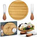 Maxcheck 1 Set Baby Shower Bridal Game Prizes for Winners Round Cheese Board Set Wood Mini Charcuterie Board with Knives and Forks Thank You Card with Gift Box for Guests Wedding (Teak)