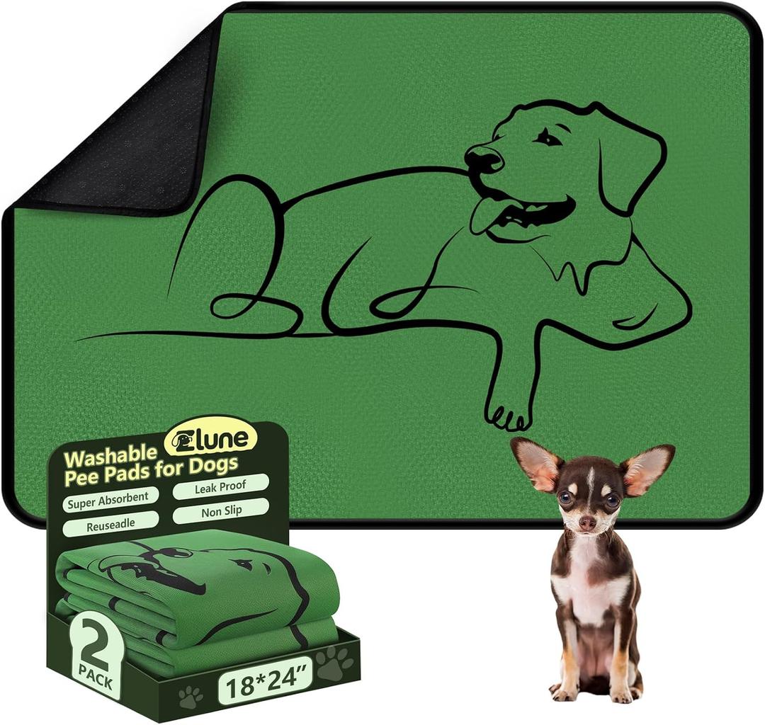 2 Pack Washable Pee Pads for Dogs 18"x24", Reusable Training Puppypads Absorbency Non-Slip & Leak-Proof for Pet Whelping Box Playpen Crate Sofa Bed Floors (Green)