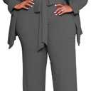IyMoo Women's Plus Size Pant Suits Business Casual Outfit Blazer Pant Set, 2XL