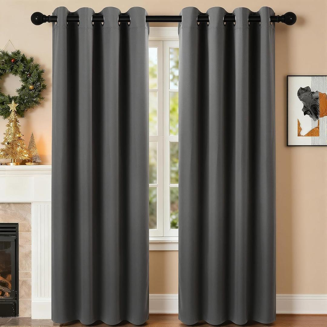 2-Panel-Curtain Room Darkening, 84 Inch Length for Bedroom Living Room, Insulated Thermal Grommet Curtain Drapes, Blackout(60-90%,Not 100%) Window Treatment Decor, Pack of 2, 52x84, CharcoalGrey