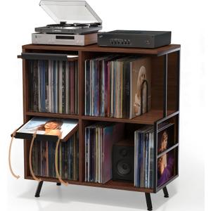 Faesun 3 Tier Record Player Stand with Flip-Down Record Shelf, Walnut