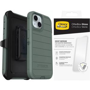 OtterBox iPhone 15 (Only) - Defender Series Case - Forest Ranger (Green) - with Screen Protector - Rugged & Durable - with Port Protection - Holster Clip Includes - Microbial Defense Protection