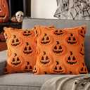MIULEE Fall Halloween Throw Pillow Covers 20x20 Decorative Pumpkin Pattern Pillowcases Soft Plush Faux Wool Cushions for Home Patio Sofa Couch,Orange-Black
