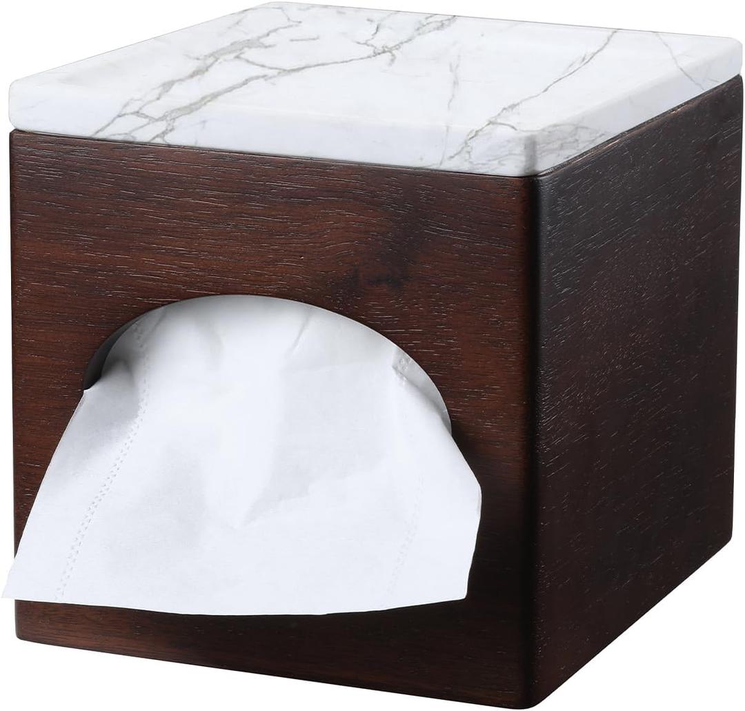 Tissue Box Cover Marble top (Dark) Tissue Cover for Bathroom Tissue Box Cover Cube for Home Office Table Counter Square Marble top Tissue Holder with storage Tray