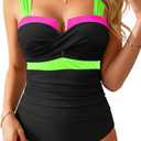 Daci Women Tummy Control One Piece Swimsuits - Push Up Bathing Suit Twist Front Cutout Slimming Swimwear, Large