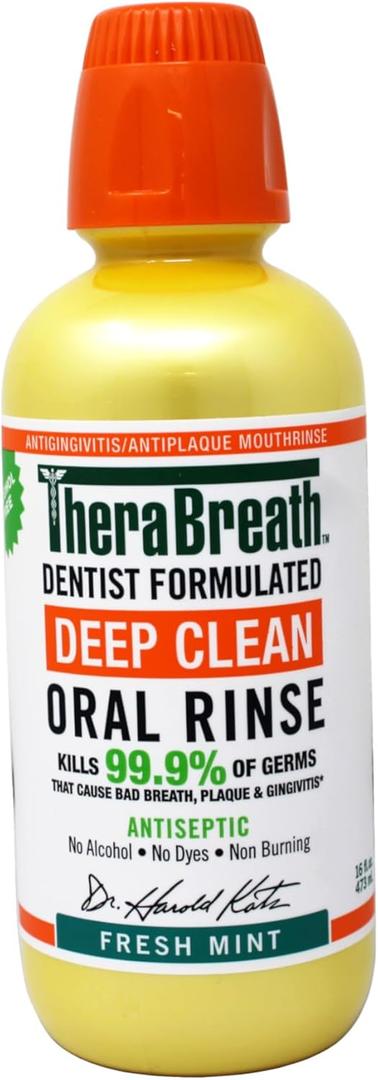 TheraBreath Deep Clean Oral Rinse Mouthwash, Kills 99.9% of Germs, Antiseptic, Fresh Mint  16 fl oz