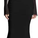 KUTUMAI Off Shoulder Long Sleeve Maxi Dress Corset Bodycon Ruched Cocktail Formal Wedding Guest Dresses for Women Fall M