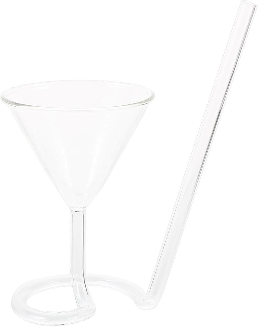 DOITOOL Spiral Cocktail Glass with Built-in Rotating Straw Creative Glass for Parties Bbq Outdoor and Home Entertaining 3.14x2.95x7.55 Inch