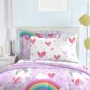 dream FACTORY Kids 5-Piece Complete Set Easy-Wash Super Soft Microfiber Comforter Bedding, Twin, Purple Unicorn Rainbow