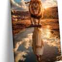 Framed Lion and Jesus Canvas Wall art Christian Jesus Lion King Poster Print Religious PaintingArtwork Church Wall Decor Pictures for Living Room Bedroom Decoration (24"L x 16"W)