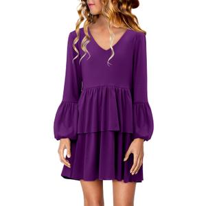 storeofbaby Purple Dress for Girls Casual Long Sleeve Elastic Waist Dresses Purple 8-9 Years (Purple)