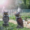 Hausse 2 Pack Fake Owl Decoys to Scare Birds Away, Rotating Head Plastic Owl Bird Deterrents, 10.6 Inch Height Bird Scarecrow Nature Enemy Horned Pest Repellent for Outdoor Garden Yard