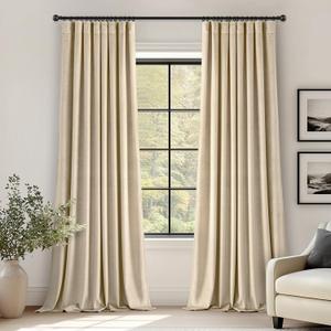 ANRODUO Beige Velvet Curtains 96 Inches Long Blackout Thermal Insulated Soundproof Curtain Privacy Room Darkening Curtains Pinch Pleat Window Drapes for Bedroom Living Room Set of 2