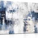 Prepeyssee White and Blue Abstract Canvas Wall Art for Living Room Bedroom Home Office Large Modern Grey Abstract Canvas Prints Picture Ready to Hang Size 20x40 (20L" x 40W", white)