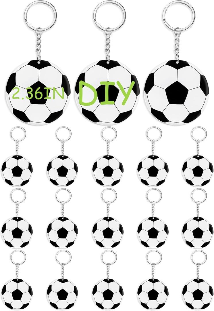 Taiyin 18 Pack Large Size Soccer Acrylic Keychain Bulk with 1 Black Marker for DIY Sublimation Vinyl Sticker DIY Craft for Personalized Soccer Party Favor Gift Fillers Bag Team Gift Birthday Ornament