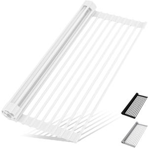 HANZENMA Roll Up Dish Drying Rack Over The Sink Kitchen Roll Up Sink Drying Rack Multipurpose Foldable Sink Drying Mat, Heat-Resistant, Anti-Slip & Anti-Rust Dish Rack for Kitchen, 20.5" x 13", White, Rectangle: 20.5" x 13"