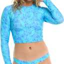 Body Glove Women's Standard Let It Be Long Sleeve Crop Top Rashguard with UPF 50 (X-Large, Blue)