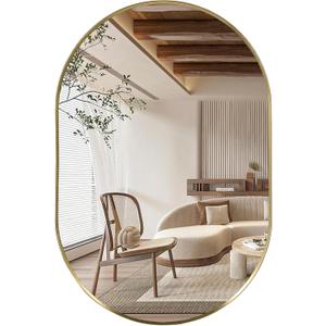 Gold Oval Mirror, 22"x30" Oval Bathroom Mirror, Vanity Mirror with Brushed Metal Frame, Wall Mount Mirrors Decor for Bathroom, Bedroom, Entryway, Living Room(Hangs Horizontally or Vertically)