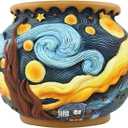 Starry Night Planter Pots/Vase Van Gogh Inspired Acolorful Art Resin Flower Pot with Drainage Hole for Indoor Plant Home Balcony Decor (Colour)