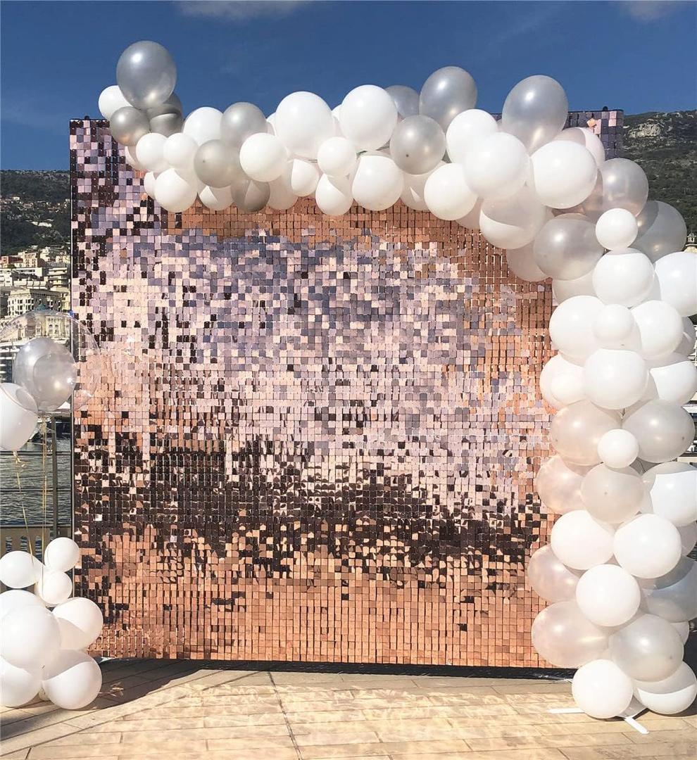 Shimmer Wall Backdrop-24 Packs Rose Gold Panels Square Sequin Backdrop for Wedding Party Photography