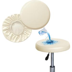 Shukii Stool Covers - 2 Pack PU Slipcover with Elastic Cushion for Round Bar Stool and Chair (XL (16"-18") 2 Counts, Beige)