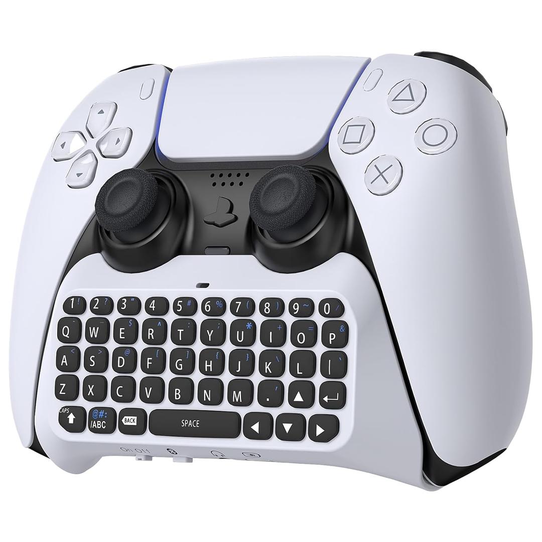 Wireless Controller Keyboard for PS5/PS5 Pro, Bluetooth 3.0Mini Portable Gamepad Chatpad with Built-in Speaker&3.5MM Audio Jack for PS5/PS5 Pro Voice Chat Board for Messaging&Gaming Live Chat (White)