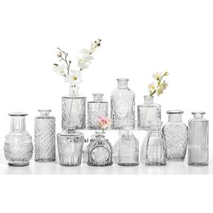 12pcs Mini Bud Vases As Wedding Centerpieces for Tables,Clear Bud Vases for Flowers,Small Flower Vases Suitable for Birthday Party,Anniversary,Wedding Reception,Baby Shower (Clear)
