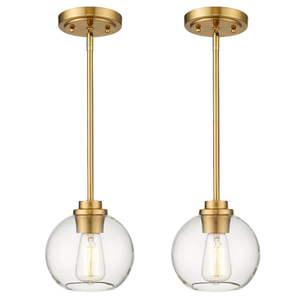 Audickic Brass Pendant Lights Kitchen Island 2 Pack, Farmhouse Gold Pendant Light with Clear Glass Globe Shade, Kitchen Island Lighting for Dining Room Entryway, AD222801P2GDC