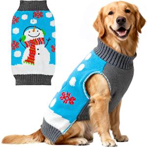 Dog Christmas Sweater Cute Blue Snowman Xmas Dog Cat Outfit New Year Holiday Costumes Puppy Cat Sweater with Leash Hole for  Dogs Girl Boy Turtleneck Winter Warm Pet Clothes, Size XXL