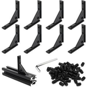 8Pcs 2020 Aluminum Extrusion Black Corner Bracket T Slot Inside L Shape Joint Angle Hardware Panel Mount Connector with Screws for 20 Series 20/20 2040 V Slot Extruded Aluminum Profile