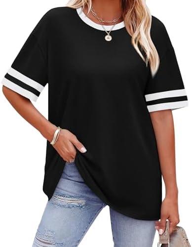 WIHOLL Womens T Shirts Loose Fit Short Sleeve Tees Crew Neck Color Block Summer Tops 2026 Fashion, Size L