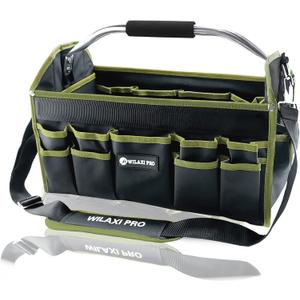 16in Foldable Open Top Tool Tote, Tool Bags For Men Heavy Duty, Tool Carrier tool bag hard With Handle, Wide Mouth Electrician Tool Tote, Many Pockets Can Hold Many