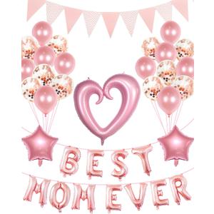 Happy Mother's Day Balloons Set, Pink Rose Gold Best Mom Ever Banner Letter Balloons Decor for Women Decorations for Party