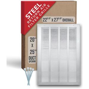 Fits 20x25 Duct Opening | Steel Return Air Filter Grille by Handua [Removable Door] for 1-inch Filters | Vent Cover Grill | White | HVAC Cold Air Intake Grille | Out Dim: 22 5/8"W X 27 5/8"H