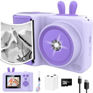 Kids Instant Print Camera,1080P Videos Digital Camera for Kids, Toddler Camera for Christmas Birthday Toy Gifts for Girls/Boys Age 3-12, Portable Kids Camera for 3 4 5 6 7 8 9 10 with SD Card (Purple)